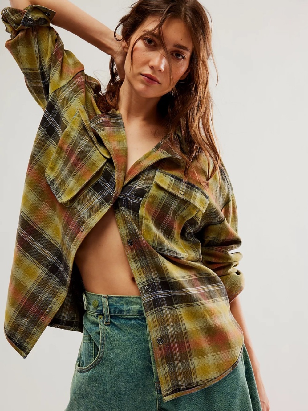 We The Free Izzie Plaid Cargo Shirt Jacket Shacket